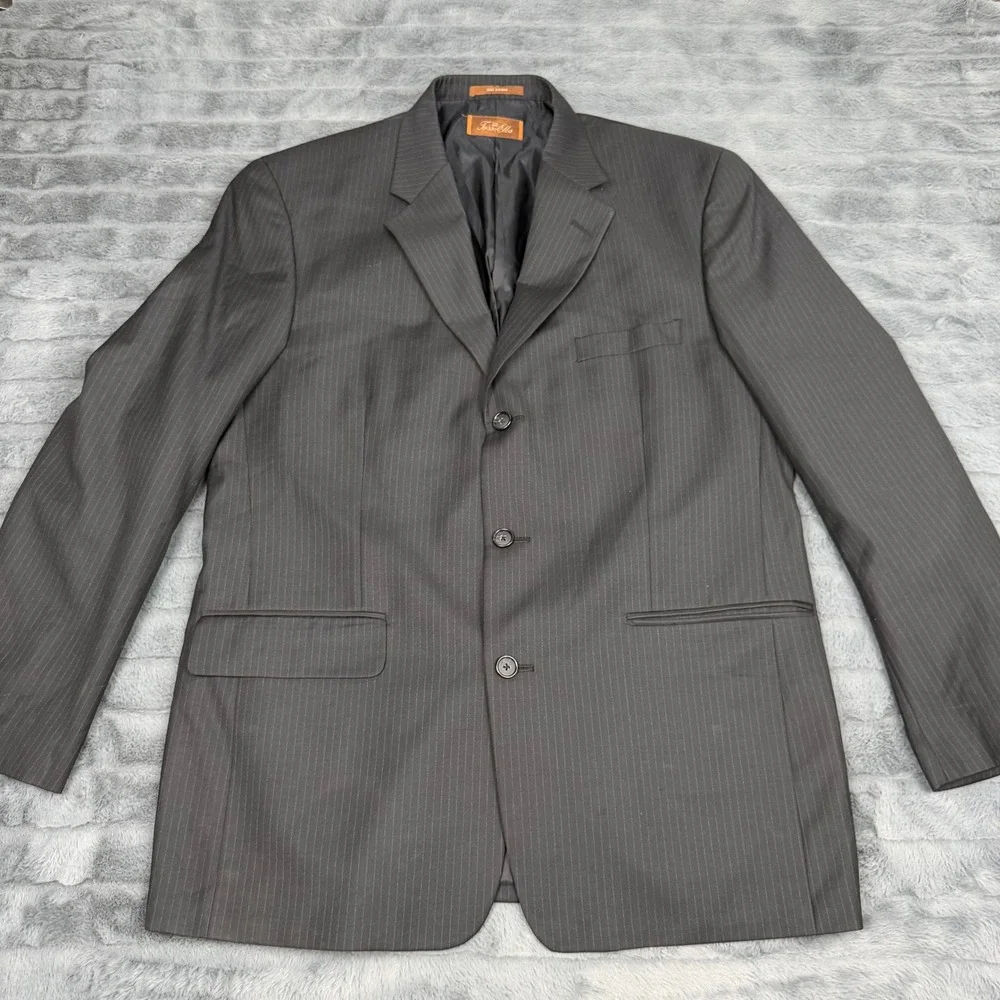 Tasso Elba Mens Pinstripe Blazer 100% Pure New Wool 3-Button Sport Coat Charcoal